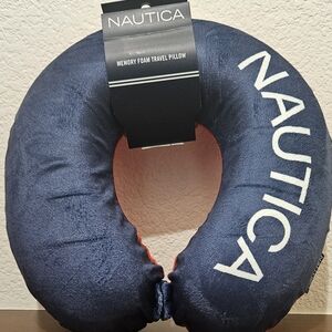 Nautica Memory Foam Travel Neck Pillow, Indigo/Red 1, One Size